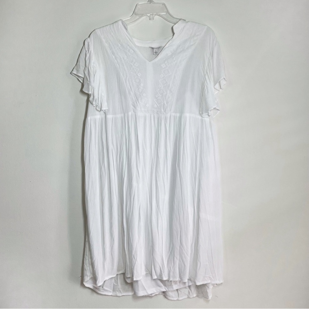 Cato | White ruffle sleeve v-neck dress